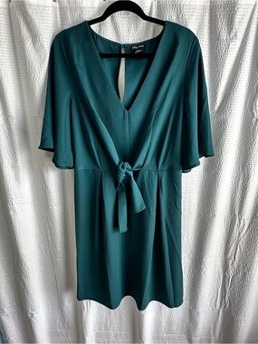 City Chic Teal V-Neck Tie-Waist Mini Dress
